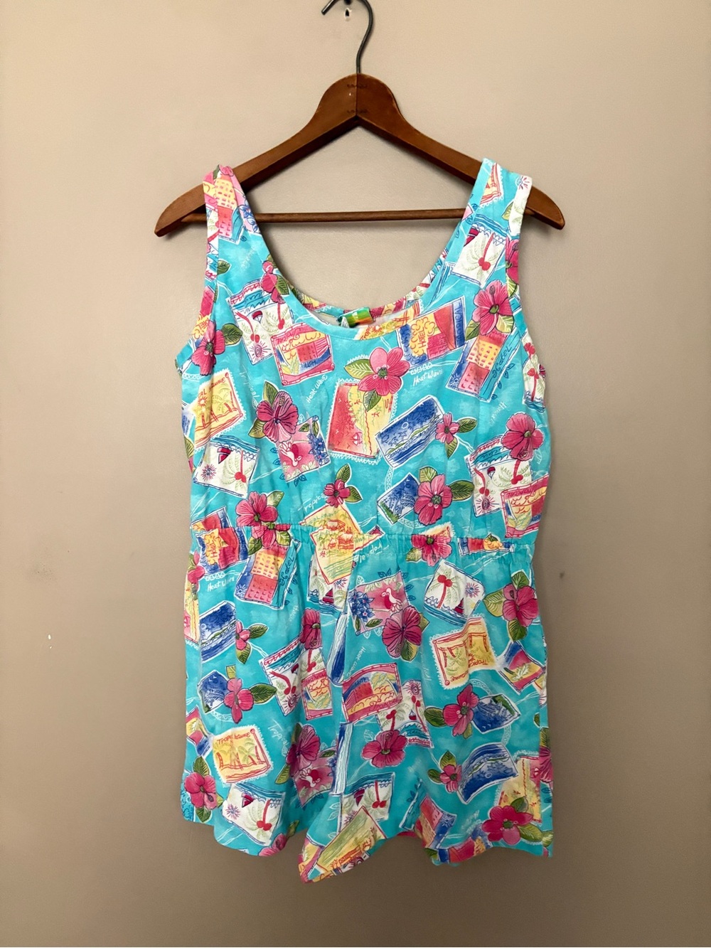 TROPICAL ESCAPE vintage 90s romper tropical vacation retro travel resort sz M